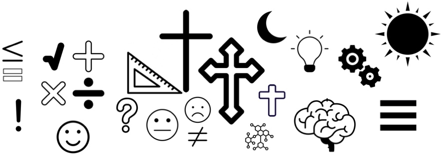 Various math symbols, crosses, emojis, icons